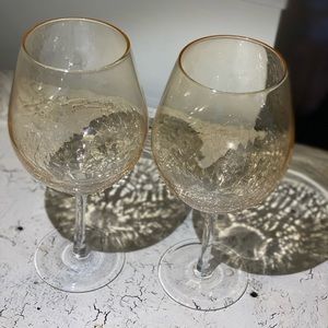 2 Pier1 Amber Crackle Golden Luster Red Wine Goblets 8 5/8”